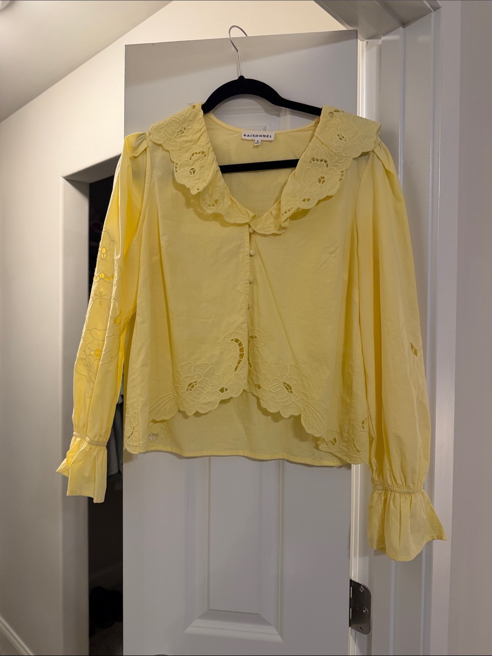 Scalloped Eyelet Collar Yellow Blouse
